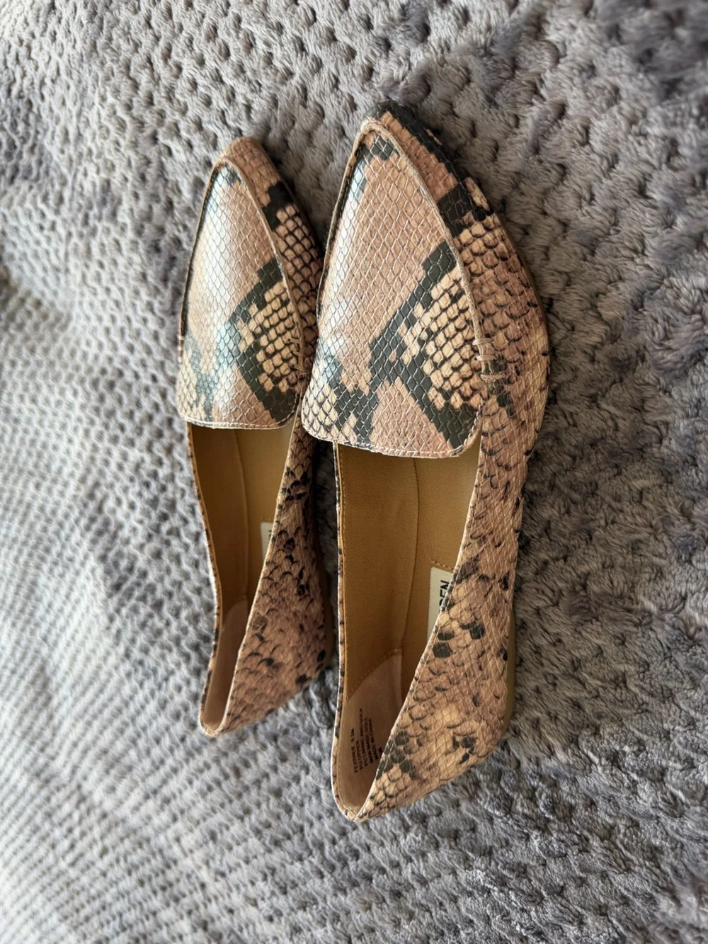 Steve Madden Blush and Black Snake-Print Pointed Flats